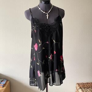 90s vintage sheer black floral babydoll slip dress nightgown lingerie